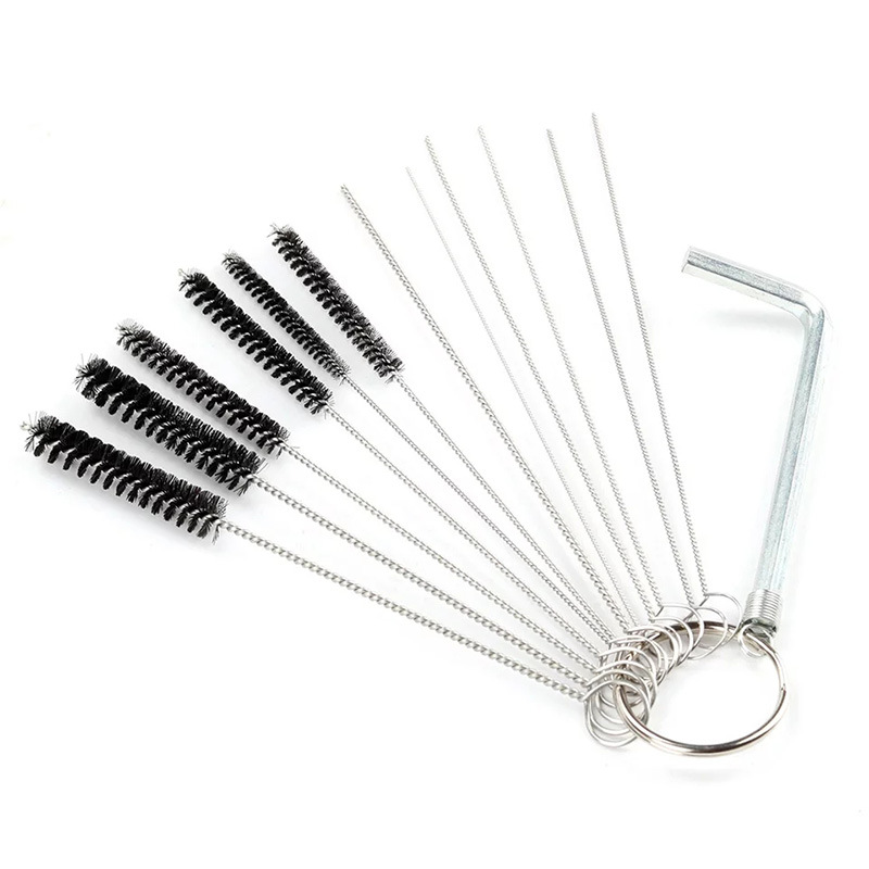 Combinación de cepillo de limpieza del carburador aguja de limpieza de aluminio de acero inoxidable llave hexagonal ajuste del carburador