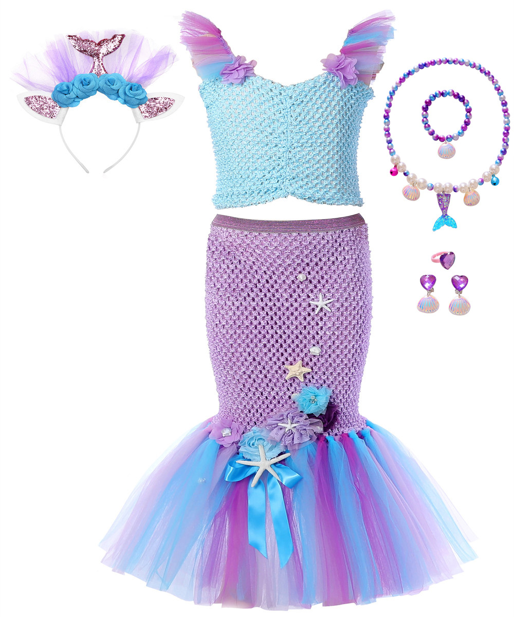 Сиреневый аксессуар для волос, ожерелье, цепочка, комплект, рыбий хвост