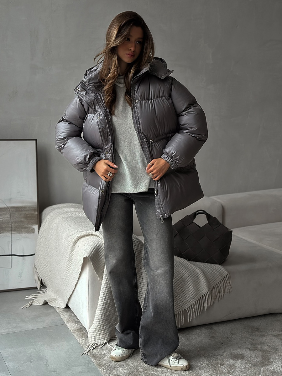 Cuerdas de tracción transfronterizas, ropa de algodón delgada, Europa y los Estados Unidos, 2025 invierno, nueva ropa de algodón con cremallera encapuchada, abrigo de algodón cálido cómodo image 5