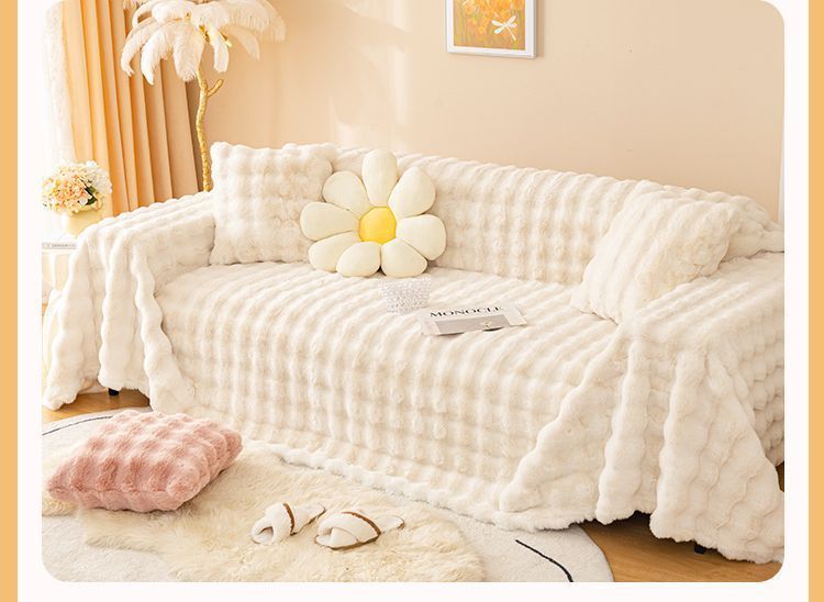 Simple Style Solid Color Rabbit Plush Sofa Covers Couch & Sofa Decor display picture 5