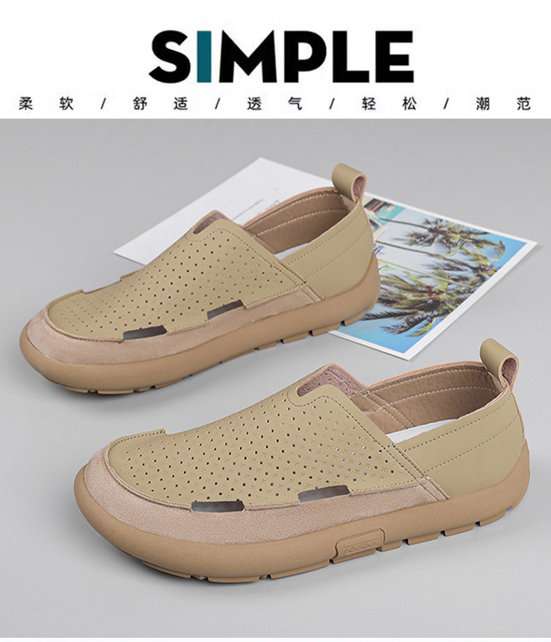 Dép sandal nam lỗ thoáng khí đế mềm kiểu lười — Màu be, Màu kaki chi tiết 7