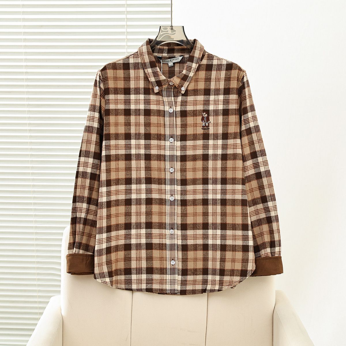 Zhao Lusi's Same Style 2025 Autumn And Winter New Women's College-style Plaid Turn-down Collar Long-sleeve Shirt_ecoleips.com