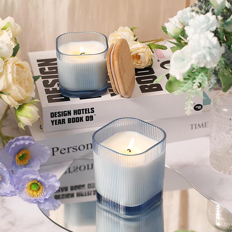 Aromatherapy Candle Cup, Square Cup, Glass Candle Holder, Vertical Stripes, Festive Atmosphere Decoration, Glass Square Vessel Aromatherapy Candle Cup, Square Cup, Glass Candle Holder, Vertical Stripes, Festive Atmosphere Decoration, Glass Square Vessel
