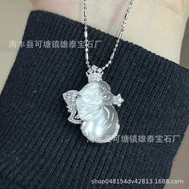 厂家批发天然水沫玉小天使吊坠S925银镶水沫玉天使吊坠小红署同款