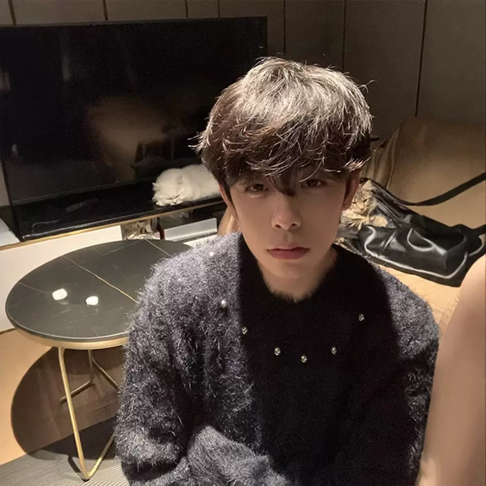 黑色水貂毛钉珠毛衣男冬季美式潮牌马海毛针织衫cleanfit慵懒外套