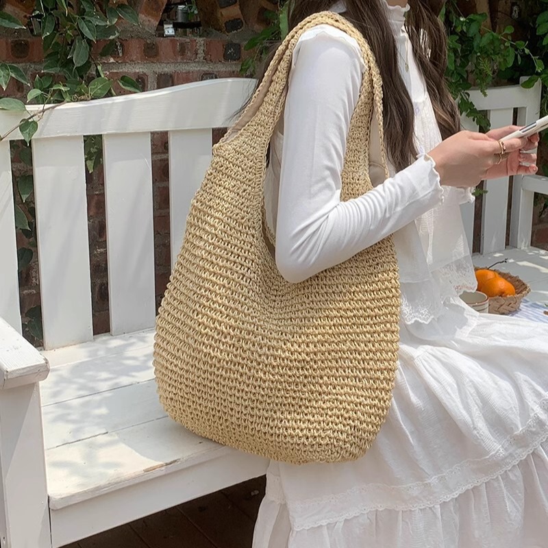 Straw Woven Bag for Women 2026 New Summer Seaside Vacation Beach Bag Shoulder Bag Forest Style Handmade Woven Bag Large Capacity