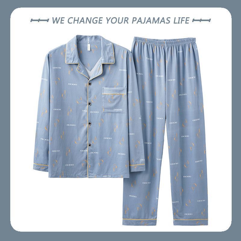 Pijamas de hombre primavera y otoño 100% algodón pantalones de manga larga delgada juventud más tamaño traje de verano homewear