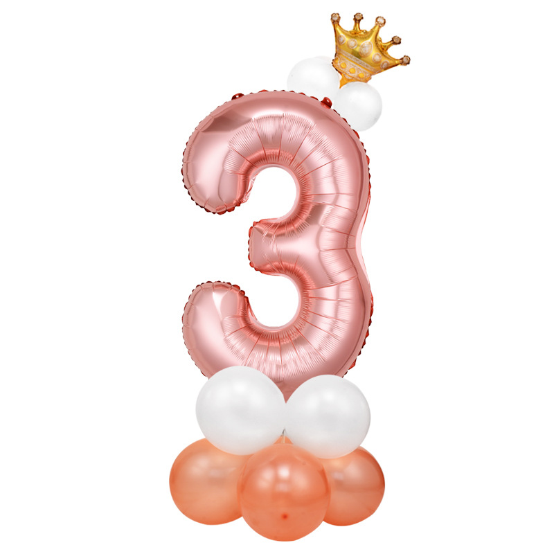 0-9 cumpleaños digital globo columna bebé un mes de edad diseño carretera globo fiesta decoración corona película de aluminio