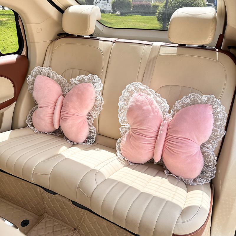 Creative Bow Car Headrest and Waist Support Cross-Border New Product Car Cushion Neck Pillow Plush Car Waist Support Cushion