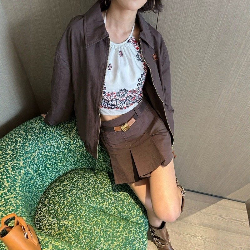 mm家25ss早秋新款可可棕翻领夹克外套+半裙减龄时尚套装女|undefined