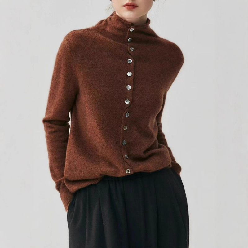 Fluffy Cloud-Like Cashmere Wool Rolled Edge Cardigan, Lazy Two-Wear Knitwear, Autumn and Winter Women's Turtleneck Knitwear