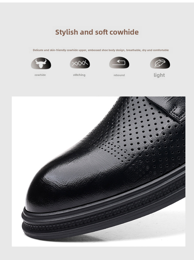 Leather shoes men's summer hollow-out business formal wear 2024 men's casual height increasing sandals wedding bridegroom shoes one-piece delivery_vogvips.com