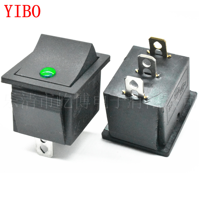 KCD4 中三脚 绿猫眼 绿色带灯船型开关 3脚2档电源开关 25*32猫眼