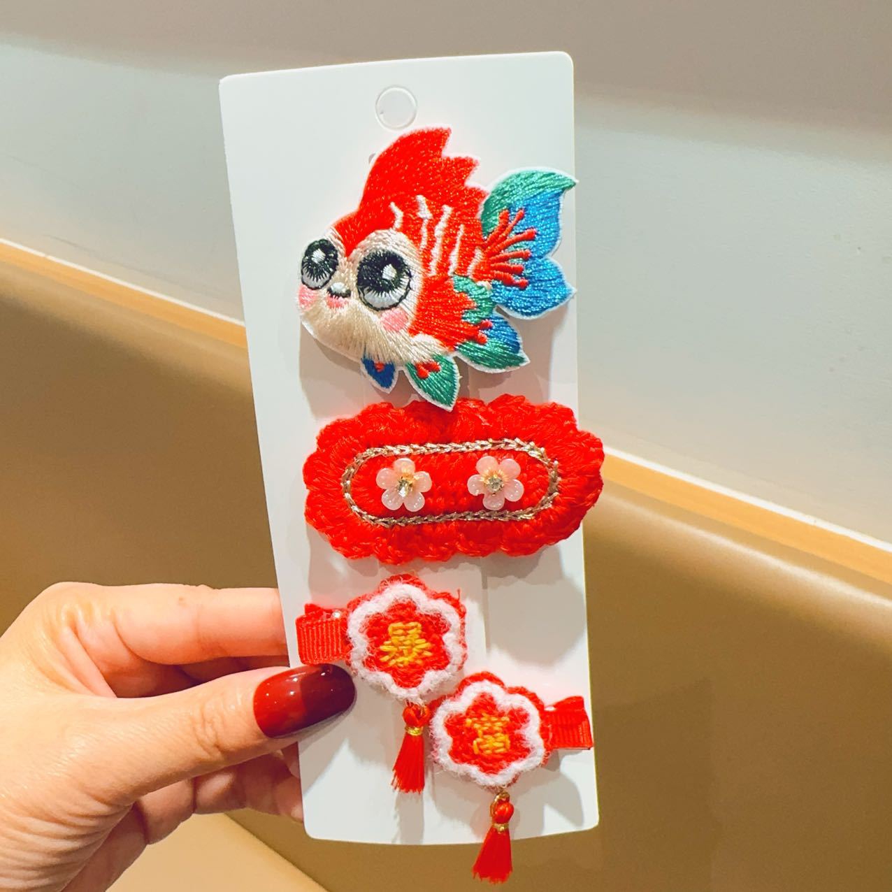 Clip de cabello de arco rojo lindos dibujos animados para bebés no lastimar el cabello de niñas tejido pinzas de cabello de niñas joyas para el cabello