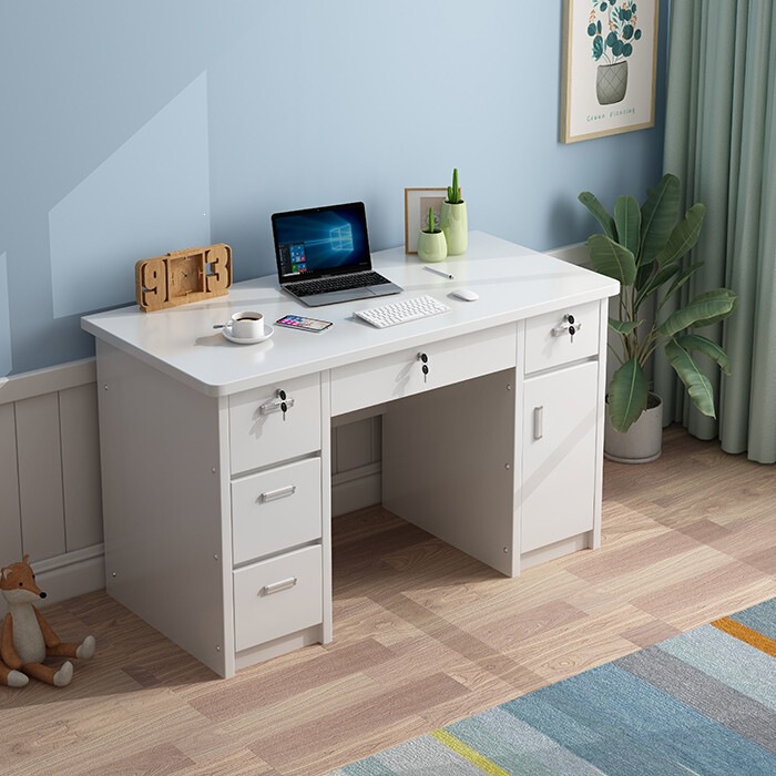 Simple modern office desk, writing desk, desktop computer desk with lock and drawer, suitable for home use, student bedroom, small desk