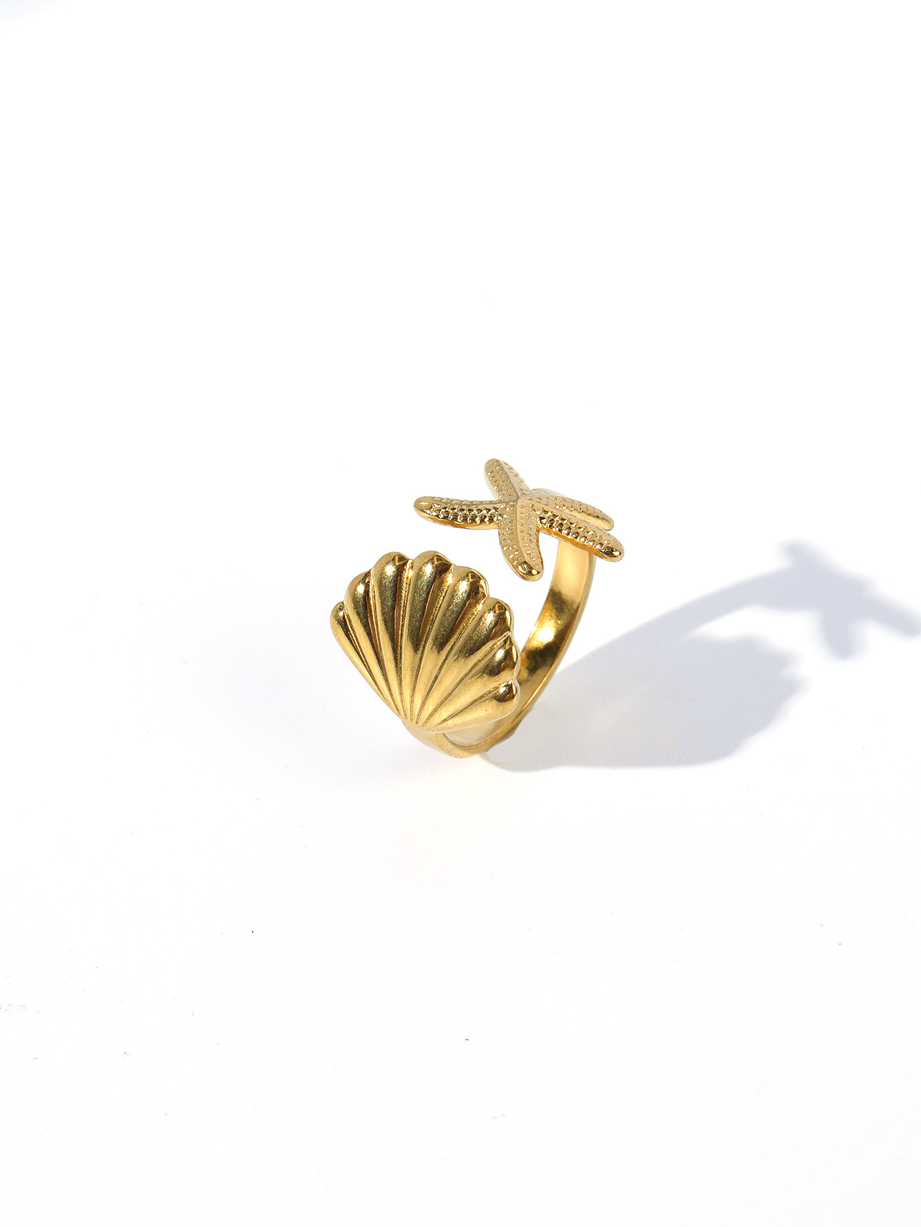 10g Weight Open Rings Classification 1 Piece Quantity Holiday, Daily Occasion 304 Stainless Steel Material Starfish, Heart Shape Pattern Unisex Gender Plating Design Retro Style Wholesale Jewelry Retro Starfish Heart Shape 304 Stainless Steel Plating Open Rings 7