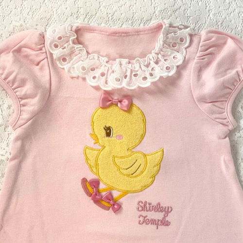 ST children's clothing Shirley Dengbo summer girl baby cartoon little yellow duck lace collar short-sleeved T-shirt tops for sale