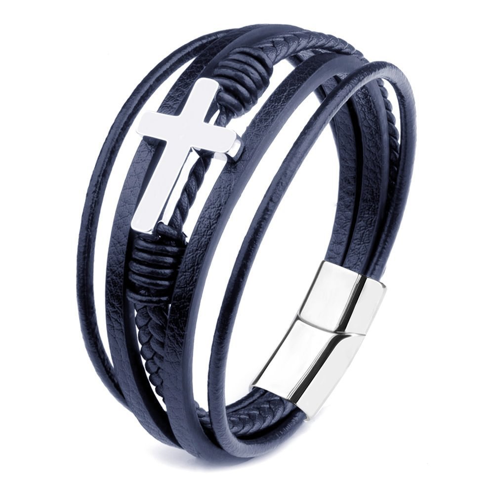 Retro Simple Style Cross Pu Leather Knitting Plating Men's Bangle display picture 4