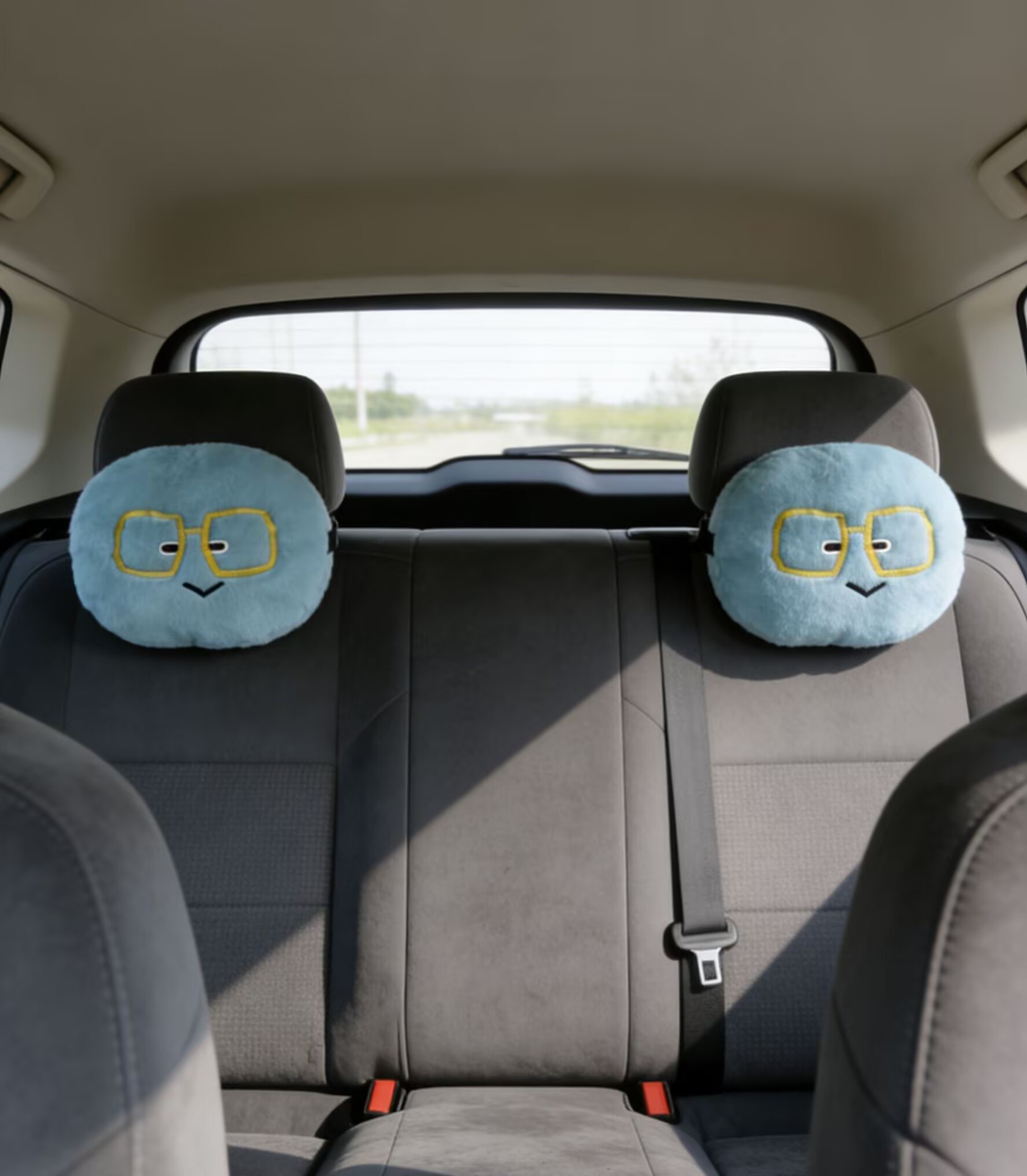 Car Headrest Neck Pillow with Smiley Face Blue Emoji Design, Car Cushion for Long Trips, Cartoon Car Headrest Pillow