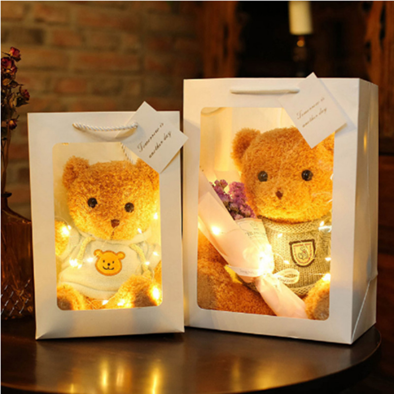 Wholesale gift box bag lamp Teddy sweater couple bear plush toy cloth doll Valentine gift LOGO