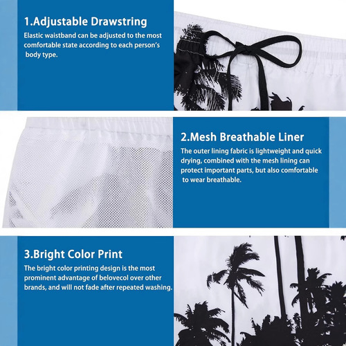 Belovecol Men's Summer Cool Quick Dry Beach Shorts Swim Trunks with Side Pockets Casual Pants Hawaiian Style