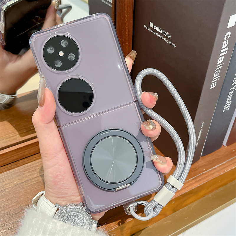 適用華為ポケット2携帯ケース純色pocketS折り畳みスクリーン円形スタンド手綱女性保護カバー|undefined