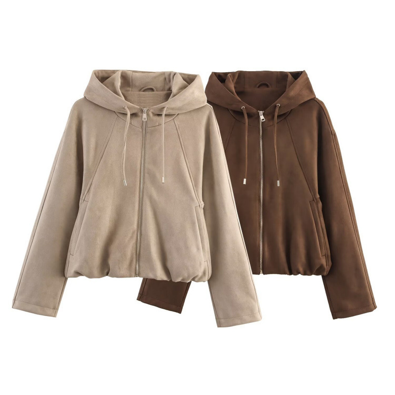Factory Ready-Made Export Women's Clothing Wholesale 2025 Hot Style Za Loose Hooded Suede Texture Effect Jacket Factory Ready-Made Export Women's Clothing Wholesale 2025 Hot Style Za Loose Hooded Suede Texture Effect Jacket