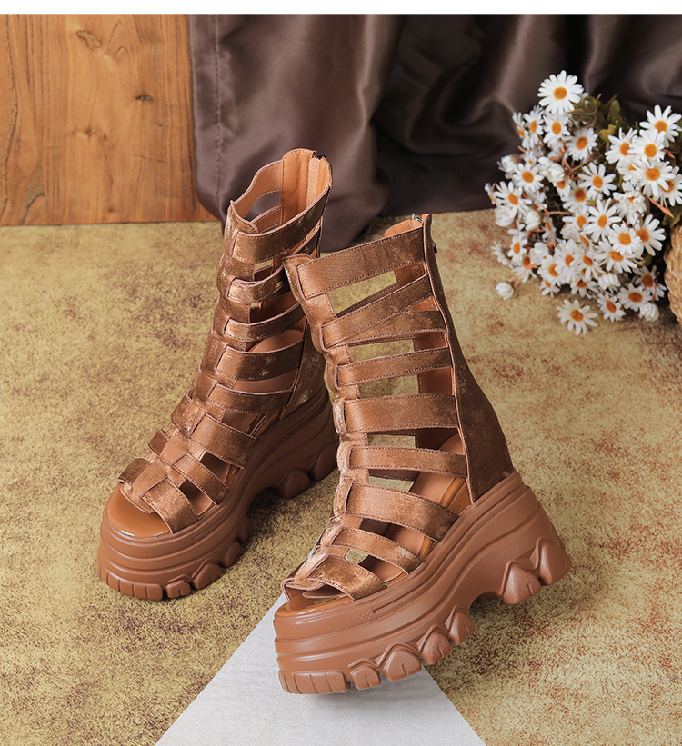 Boot cổ thấp nữ da thật mũi hở gót xuồng cao 12 cm — màu đen chi tiết 18