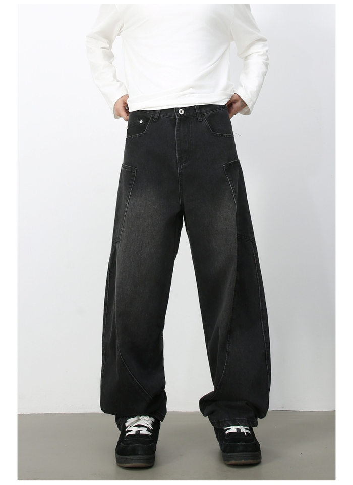 Quần jean nam ống rộng phong cách đường phố retro, nhiều túi hộp, dáng lỏng lẻo — Denim đen, Trắng, màu hồng, màu xanh chi tiết 24