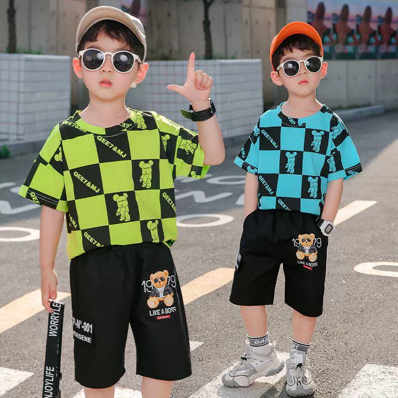 Set for leisure for boys, cartoon summer clothing, uniform, trousers, 2024 years, for teenagers, with short sleeve