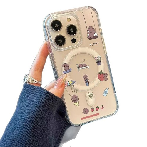 Magsafe Transparent Magnetic Paw Patrol Case for Apple iPhone 16 Pro Max, 13 Cartoon Style, 15 Pro Personality, 12