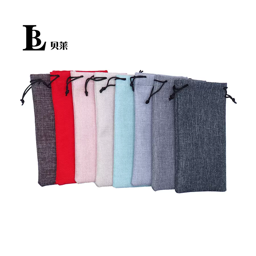 厂家批发眼镜袋 太阳眼镜收纳袋多色束口加厚亚麻袋 彩色收纳布袋