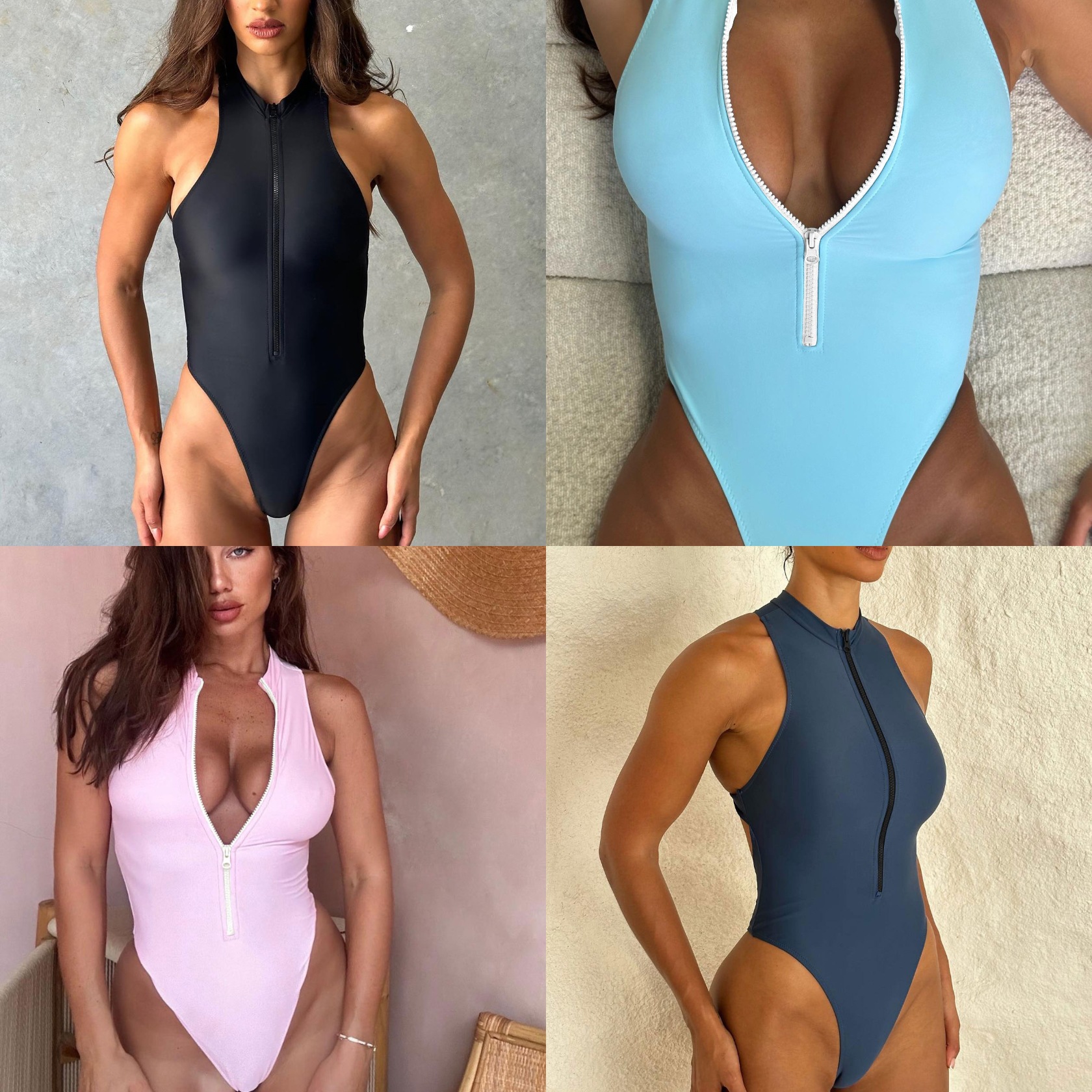 纯色拉链无袖冲浪服一体式连体泳衣女2025新款跨境外贸欧美速卖通