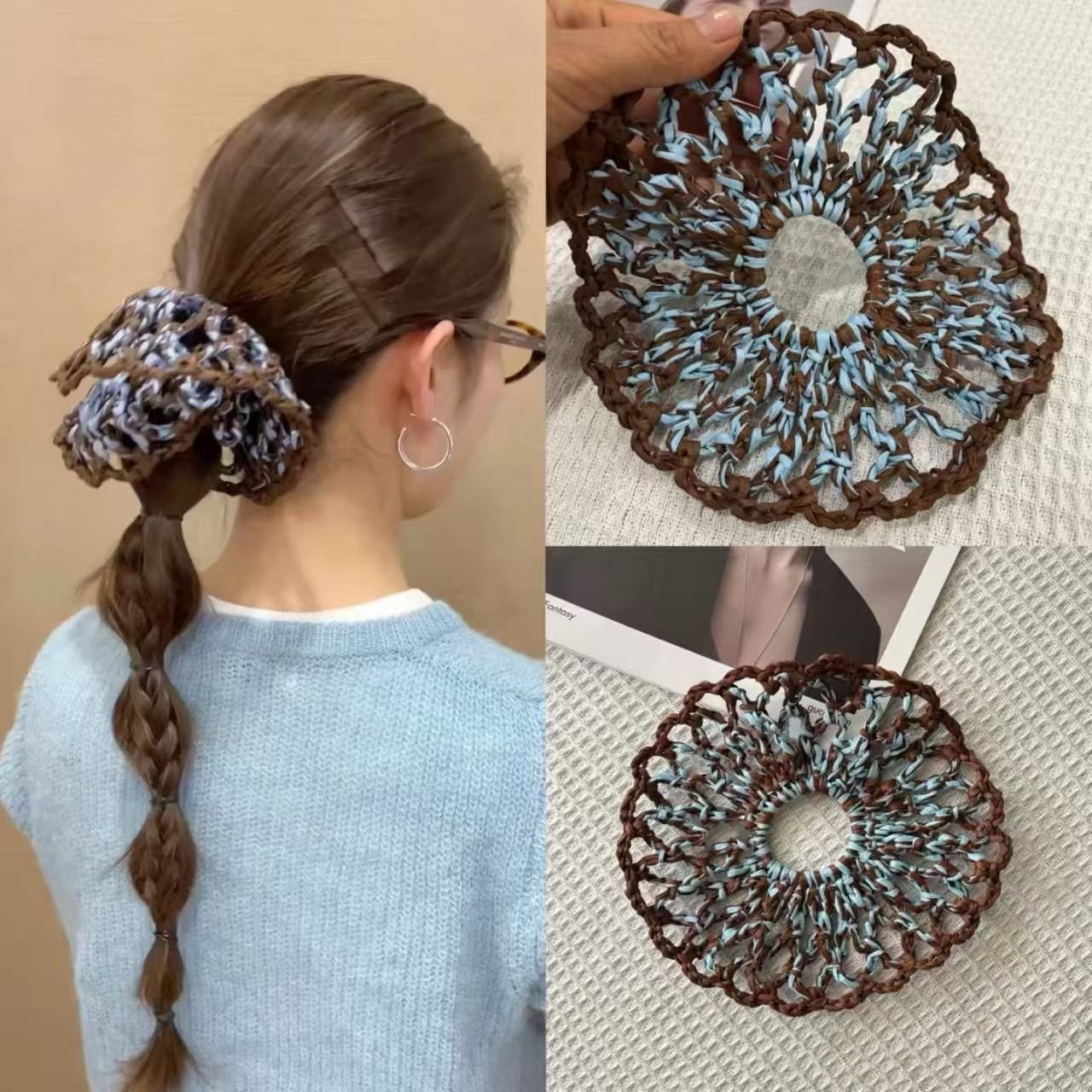 Handwoven Raffia Tie Hollow Design High-end Niche Versatile Scrunchie Crochet Hair Accessory_voghion.com