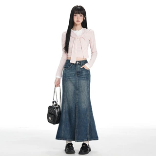 橙绢女装#鱼尾裙牛仔半身裙女秋冬季2025年新款高腰显瘦包臀长裙