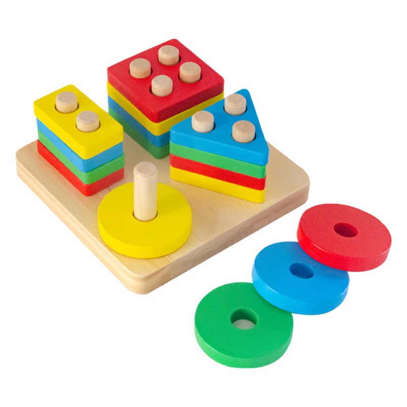 Nuevo montessori ayudas didácticas juguetes de madera para niños educación temprana forma geométrica conjunto columna bebé a juego bloques de construcción inteligencia rompecabezas