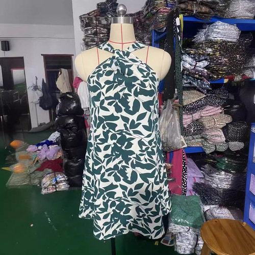Women's 2025 Spring Floral Print Sleeveless Backless Short Skirt Hemline Neckline Dress from Europe and America