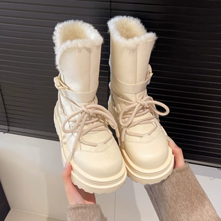 厚底雪地靴女2025新款秋冬加绒加厚东北大棉鞋防水防滑马丁短靴子