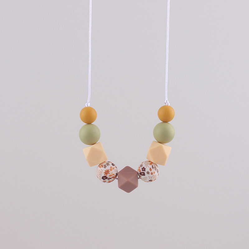 Ins Collar de mordedor para madres y bebés Juguete para bebés Collar de cuentas de silicona por transferencia de agua Collar de madre