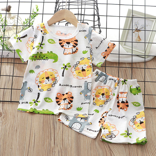 Children's summer short-sleeved suit pure cotton boys and girls baby T-shirt shorts thin breathable two-piece set 1-3-6 years old