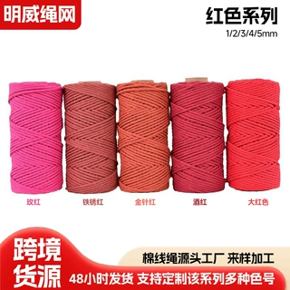 定制2/3/4/5毫米大红酒红玫红铁锈红金针红diy手工挂毯彩色棉线绳