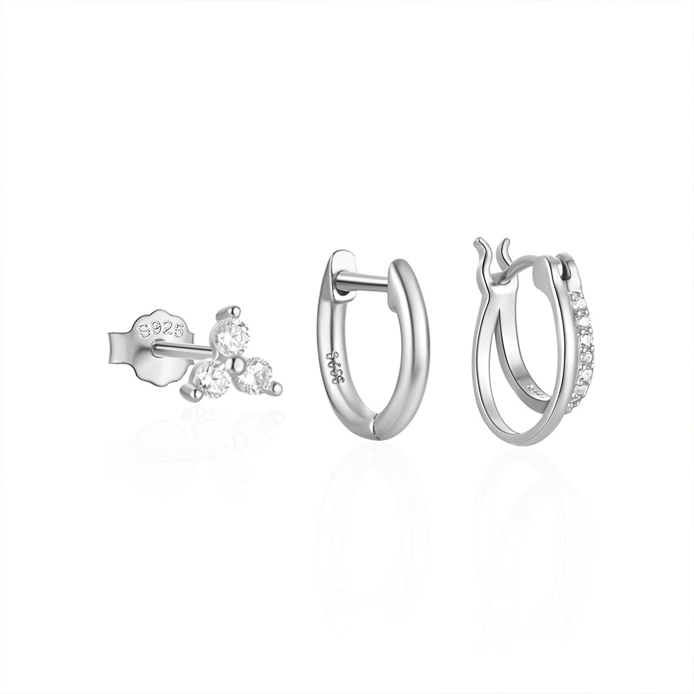 3 Pieces Set Simple Style Commute Geometric Plating Inlay Sterling Silver Zircon Earrings display picture 83