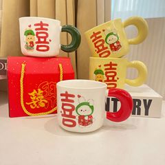 Wedding Guest Gift Water Cup High-Quality Couple Set Ceramic Cups Creative Red Festive Mark Cup Gift Box