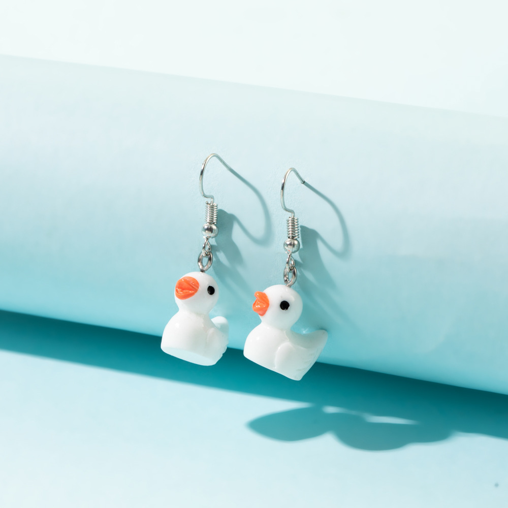 New Cute Cartoon Small Duck Earrings Personality Simple Yellow And White Duck Earrings Set display picture 7