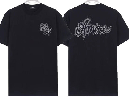 Amiri Cross-Border New AMIRI Letter Logo Hot Drilling Craft para hombres y mujeres camisetas de manga corta sueltas