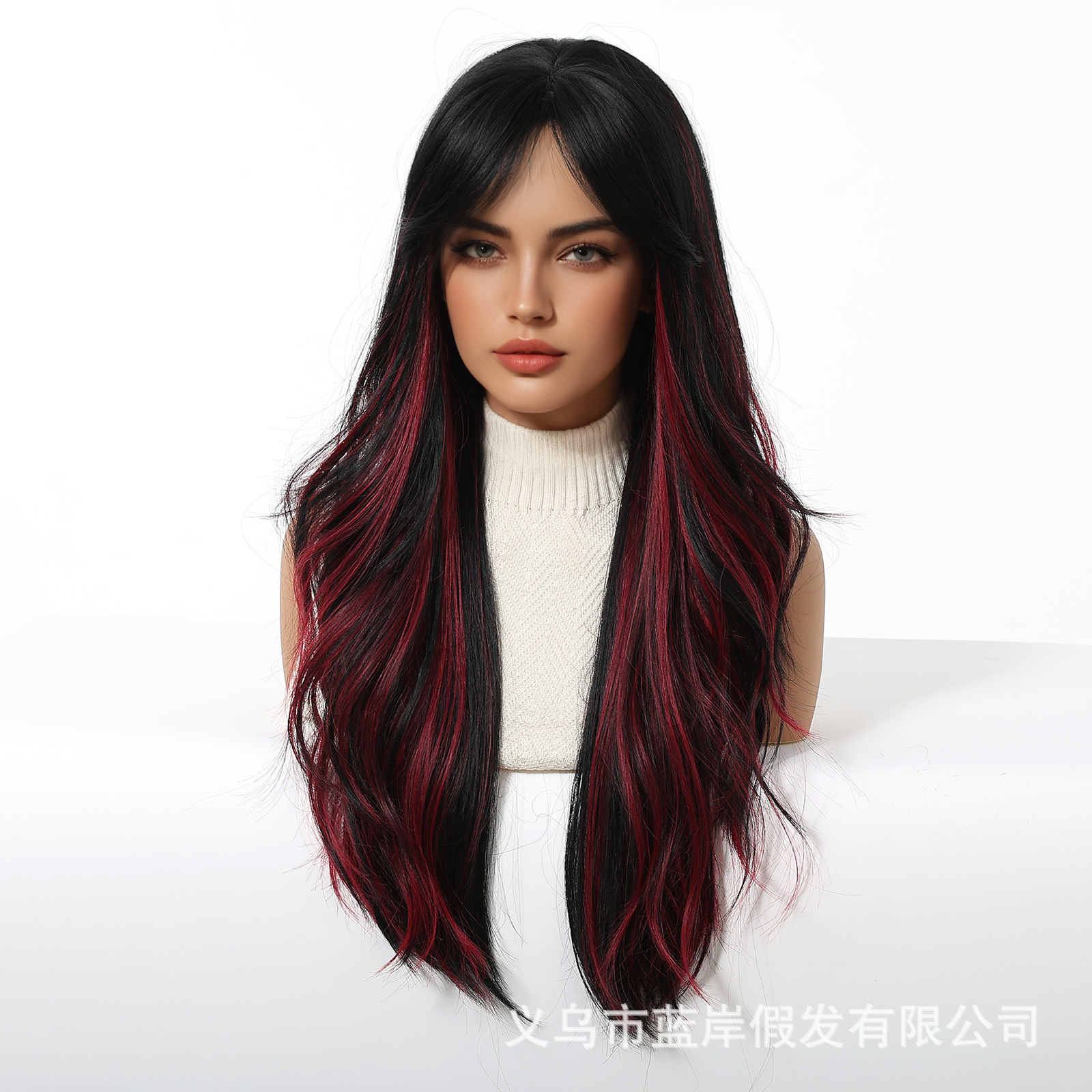 Europa y los Estados Unidos estilo cosplay vacaciones peluca mujer ocho caracteres franja larga rizado mate de alta temperatura fibra química cubierta de cabeza completa