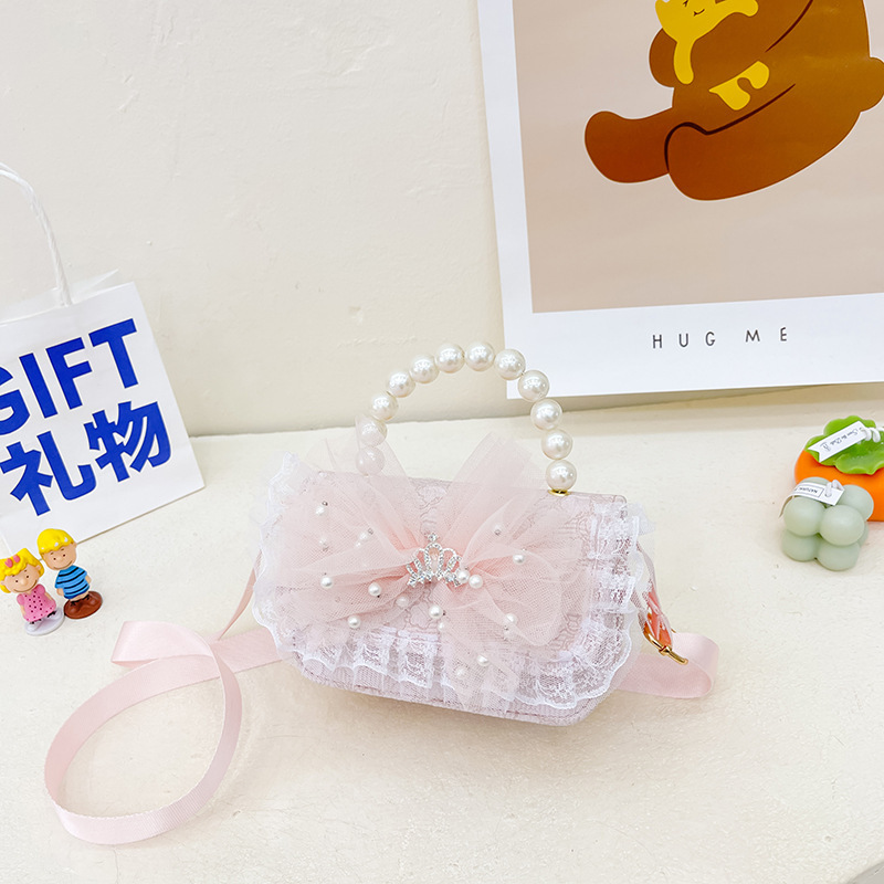 2022 nuevo bolso de los niños lindos niñas de moda occidental princesa mini bolso de hombro de encaje bolso de la perla