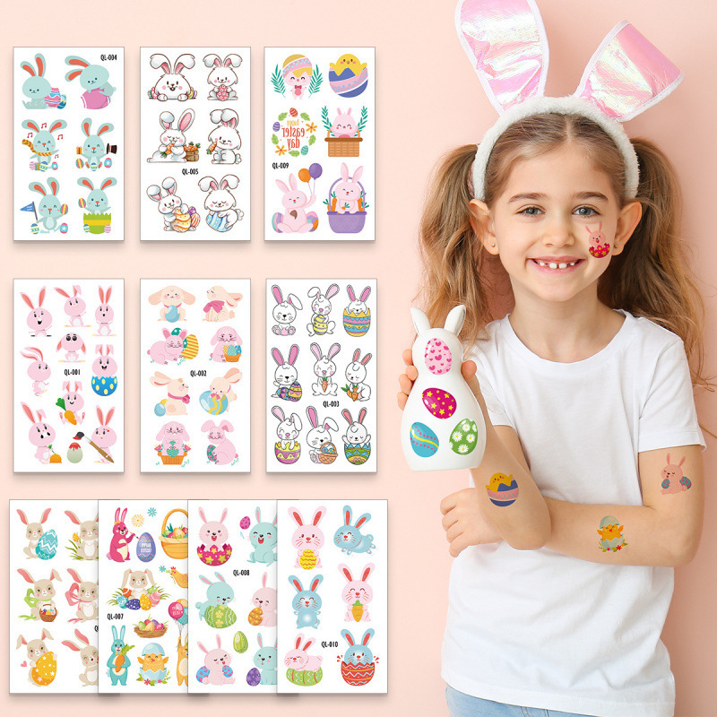Hot Selling New Kidsren's Easter Bunny Tattoo Stickers Easter Bunny Face Tattoo Stickers