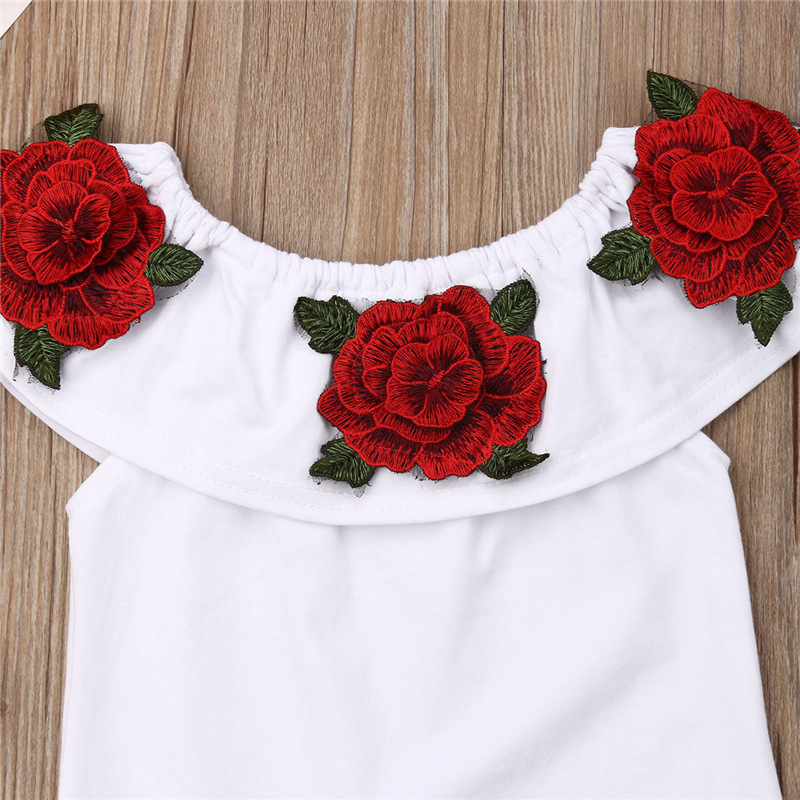 Mother & Kids Children's Clothing Wholesale Girls Summer Short-sleeved Floral Tops T-shirt Denim Shorts Belt Three-piece Set One Piece Drop Shipping_voghion.com