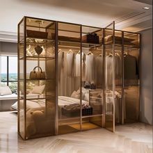 玻璃衣柜 钢化玻璃加铝型材质 黑色 金色 银色 源头工厂支持定制